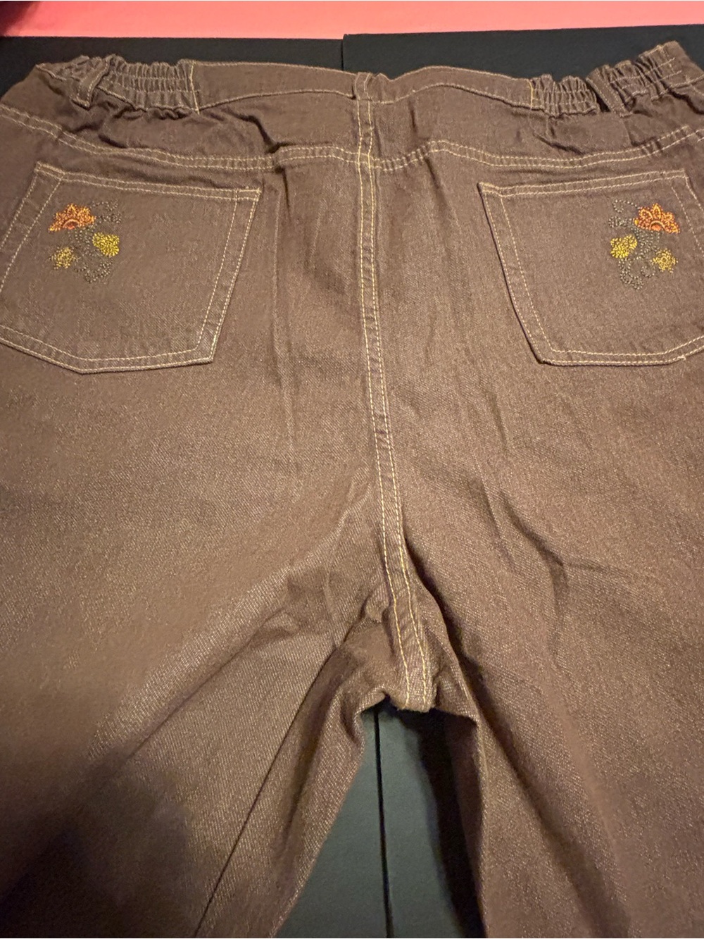 D&Co Denim + Company Women’s 2X Brown Embroidered Pants Elastic Waist NWOT